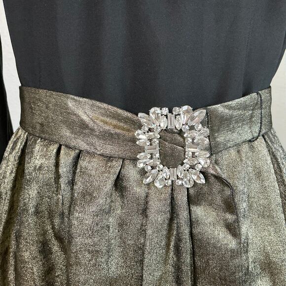 Adrianna Papell Black and Gold Long Sleeve Mini Cocktail Dress Size 10 Belted - Picture 9 of 15